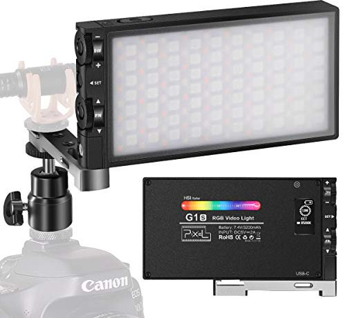 Pixel G1s RGB Luz Video LED, 2500K-8500K y 12 escenas de luz, CRI≥97 y 360° a Todo Color LED Fotografia, Batería Recargable de 12 W incorporada y Orificio de Tornillo de 1/4, para Videocámaras