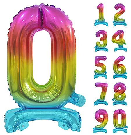 GoDan Beauty&Charm Riesige Luftballons Zahlen 0-9 zum Aufstellen auf dem Tisch 74 cm Folienballon Geburtstagsluftballons Zimmer und Raumdekoration beim Geburtstag Jubiläum (Zahl 0 Regenbogen)