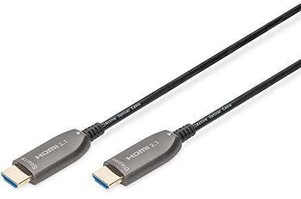 DIGITUS Câble HDMI en fibre optique – 15 m – UHD 8k 60 Hz 4k 120 Hz – HDMI 2.1 – 48 Gbps – eARC, HDR, HDCP 2.2, CEC – Câble hybride AOC – Contacts plaqués or – Noir