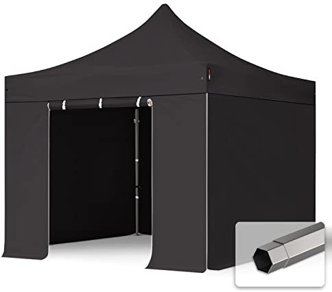 TOOLPORT Faltzelt Faltpavillon Pavillon 3x3m - mit 4 Seitenteilen (ohne Fenster) Premium Dach Partyzelt schwer entflammbar schwarz