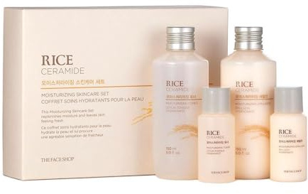 The Face Shop Rice Ceramide Moisturizing Skincare Set - Toner & Moisturizer, Korean Skin Care with Rice Water, Gift Set, Travel Size, Hydrating for Dry Skin