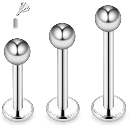 ESHIONER G23 Titanio Piercing Tragus Oreja Helix Labio Labret Inferior Nariz Stud Cartílago Helix Monroe Hipoalergénico Plata Flatback Mujer Hombre 16g 6mm 8mm 10mm