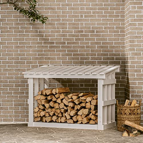 Camerina Leñero de Madera Maciza de Pino Blanco 108x64,5x77 cm Estante para leña leñeras de Exterior estantería para leña