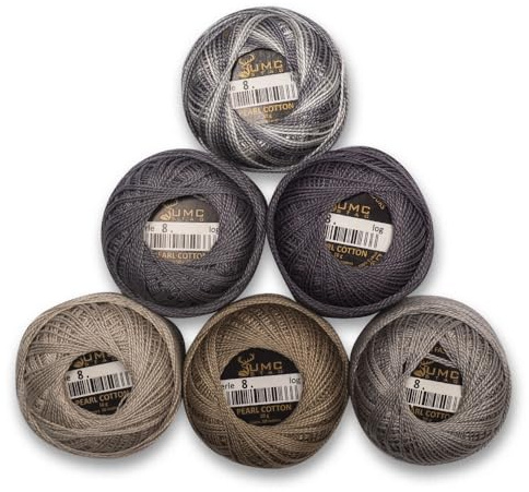 UMC STAG 6 Balls Premium Pearl Cotton Embroidery Thread Size 8 | 100% Egyptian Cotton Crochet Yarn | Cross Stitch Embroidery Yarn | Oeko TEX Certified | 10 Grams per Ball (Grey Tones)