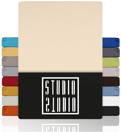STUDIO Basic Spannbettlaken 200x220cm – Jersey-Spannbetttuch aus 100 % gekämmter Baumwolle – Creme – Öko-Tex Zertifiziert, bügelfrei & elastisch – für Matratzen 15–35 cm