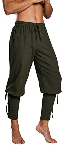 Runcati Pantaloni da uomo, stile pirata medievale, cosplay, costume, con lacci, Rinascimento, vichinghi, steampunk, per il tempo libero, verde, 3XL