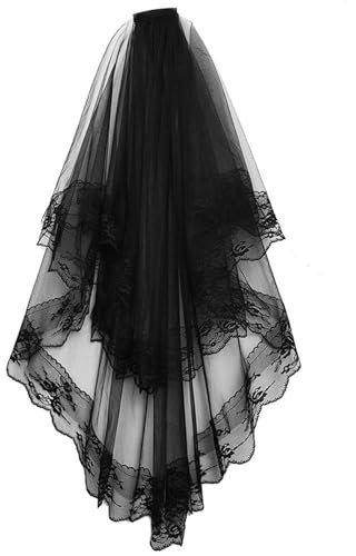 TPZORJX Velo Gótico Negro de 2 Niveles para Boda y Halloween con Peine - Accesorios para Mujeres y Niñas