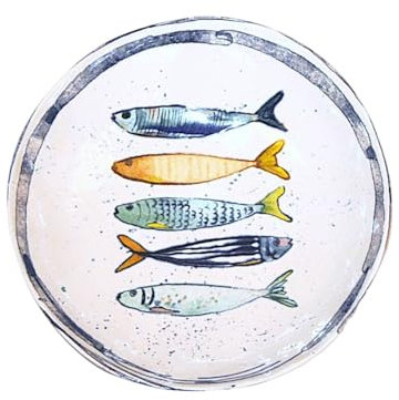 Assiette plate en céramique avec dessins de poissons Ø 25,6 mm | Assiettes plates en céramique | Grande assiette plate de cuisine | Assiettes vaisselle en porcelaine vintage design | Passe au