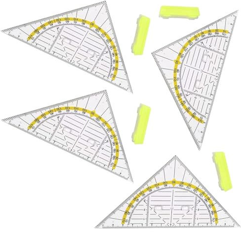 Geodreieck Set,4 Stück Flexibles Geodreieck mit Griff,16cm Zeichendreieck aus Transparentem Kunststoff,Winkelmesser und Lineal für Schule und Büro,Ideal für Technisches Zeichnen,Mathe und Kunst
