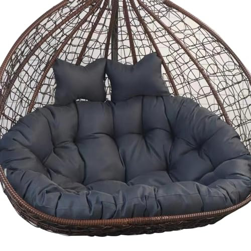 2-sits äggstol gungkudde utomhus, 2 personer hängande äggstolskudde, dubbel hängande korg stolskudde, hängande hängstol kudde ersättning (endast Cush (storlek: 150 x 110 cm, färg: mörkgrå)