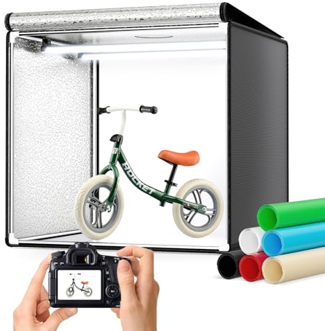 Studio Fotografico Portatile 50CM, Scatola Luminosa per Fotografia con Staffa, Luminosità Regolabile Dallo 0 al 100% Box Fotografico Dotato di 126 Perline LED Ruotabili a 360°