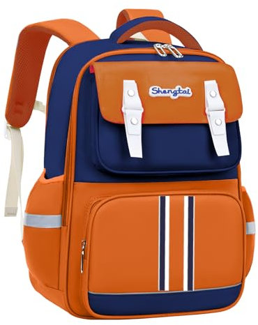 Amythe Schulrucksack Jungen Ergonomisch 1-4. Klasse mit Brustgurt, 2025 Rucksack Schule Kinder 6-11 Jahre Schulranzen mit Reflektierend 19L-Orange