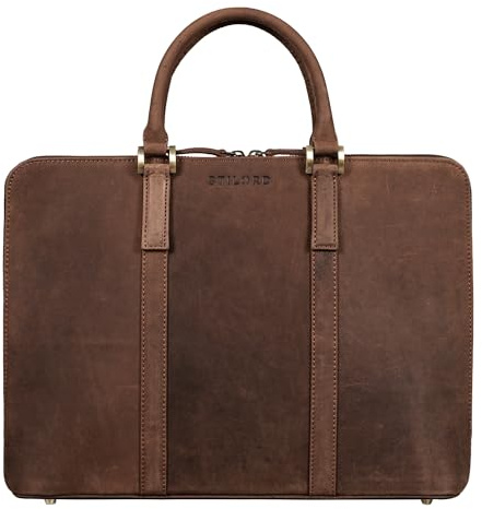 STILORD Leonora Sac a Main Femme Cuir Porte Documents A4 Mallette - Sacoche Ordinateur 15,6-16 Pouces avec Pieds de Support Cartable pour Travail & Université Couleur:veleta - marron