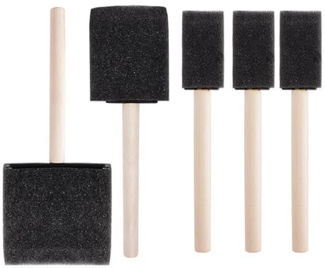 Foam Brushes | Homiladi 5 Pcs Sponge Paint Brushes with Wooden Handles | Black Paint Sponges | Multipurpose Sponge Brush Set for Applying Varnish, Oil, Paint, Stain, Dye on Wood