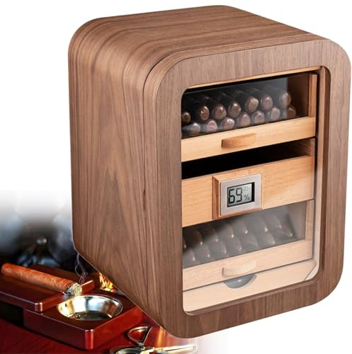 Humidor Cigarren/Humididor Cigar Cave à cigares électrique pour 110 cigares, avec étagères en cèdre Espagnol, avec thermomètre et hygromètre pour Homme(Brown,WithoutSkylight)