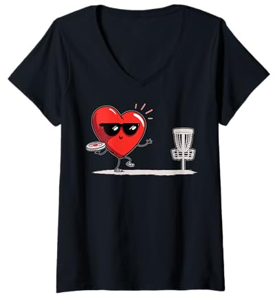 Donna Discgolf - Occhiali da Sole a Forma di Cuore, per Golfisti, San Valentino Maglietta con Collo a V