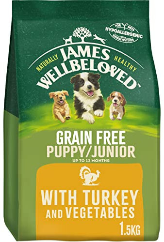 James Wellbeloved Junior Grain-Free Turkey & Vegetables 1.5 kg Bag, Hypoallergenic Dry Dog Food for Puppies