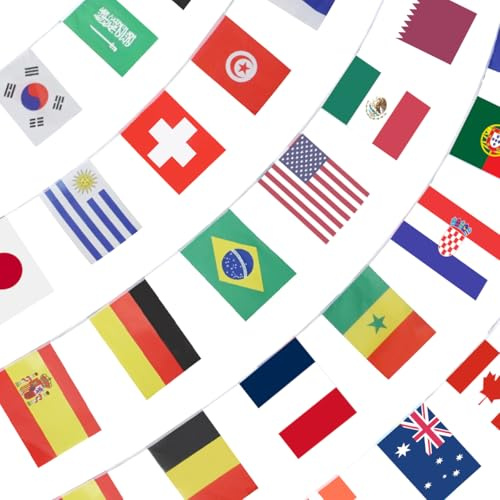 Anley 2026 World Cup 48 Countries String Flag, International Bunting Pennant Banner, Decoration for Grand Opening, Sports Bar, Party Events - 46 Feet 48 Flags