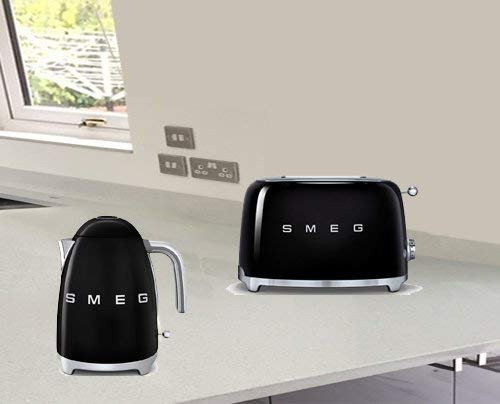 Smeg TSF01BLUK KLF03BLUK | 50's Retro Style Aesthetic | 2 Slice Toaster and Kettle Set in Black