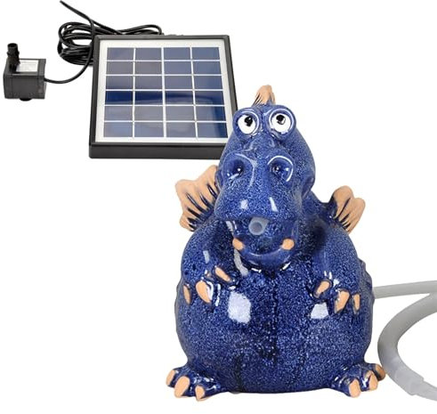 Storm's Gartenzaubereien Wasserspeier Drache - Teichfigur mit Solarpumpe 14,5cm aus Keramik als Teich- oder Miniteichdeko