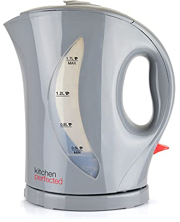 Kitchen Perfected 2000W 1.7L Electric Cordless Kettle - Dual Water Level Windows with Cup Indicators - Washable Filter - On/Off Indicator Light -Automatic Safety Shut-Off - E1524GR - Anthracite Grey