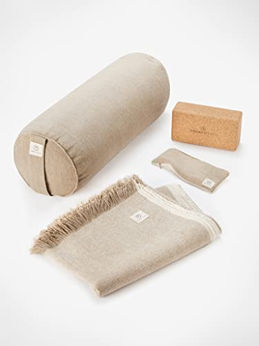 Yogamatters Hemp Restorative Yoga Kit | Buckwheat Bolster | Eye Pillow | Hemp & Organic Cotton Yoga Blanket | Cork Brick