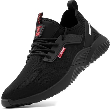 SUADEX Chaussures de Sécurité Homme Femmes Embout Acier Chaussures de Travail Respirante Legere Basket de Securite,2 Noir,EU45