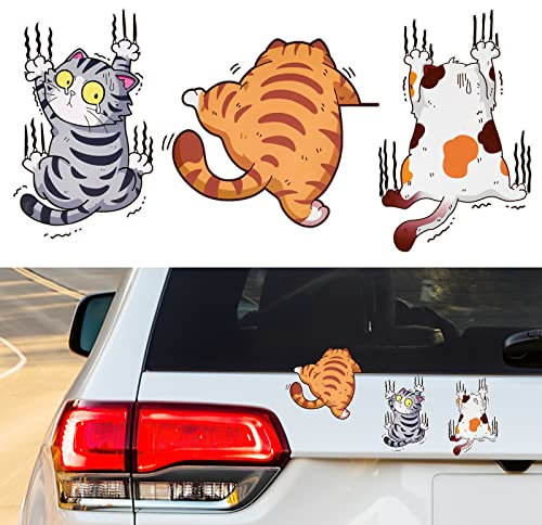 URAQT Scratch Cat Vinyl Car Sticker, 3D Cartoon Animal Cat Kitten Sticker, Funny Car Window Sticker, Waterproof PVC Cat Sticker, Car Bumper Decal for Auto, Truck, Laptop, Wall, Window
