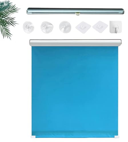 TZYYAO Saugnapfes Rollo,Sonnenschutz-Verdunkelungsvorhang,Blickdichtes Faltrollo,Sichtschutz & Sonnenschutz,Temporäre Jalousien Mit Saugnäpfen,Ohne Bohren,Blue-30x125cm(11.8x49.2in)