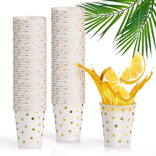 Hejo 80 Stück Pappbecher Gold Dot, 250ml Trinkbecher, Papierbecher, Einwegbecher, Partybecher, Kaffeebecher für Hochzeit, Partys und Bankett