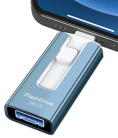 256GB USB Flash Drive for Phone and Pad, Photo Stick High Speed External USB Thumb Drives Photo Storage Memory Stick for Save More Photos and Videos (Blue, 256GB)