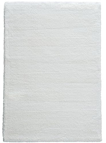 Astra Hochwertiger Teppich Wohnzimmer, Schlafzimmer - Hochflorteppich weich - flauschig & farbenfroh - einfarbiges Design - Teppich Weiß 160 x 230 cm
