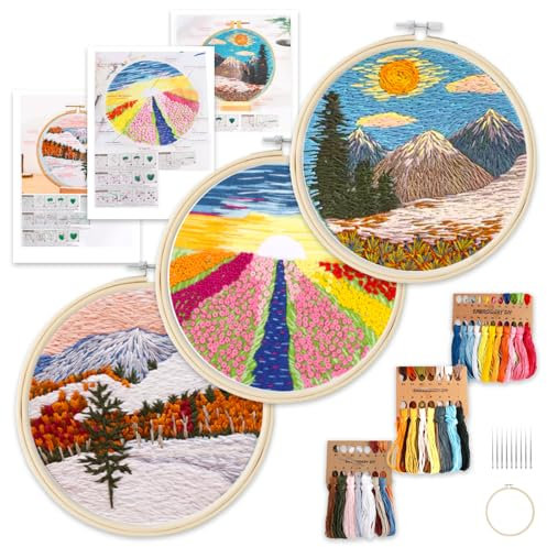 3 Stück Frau Stickerei Starter Kit, Handmade Embroidery Starter Kit, Sticksets mit Muster und Anleitung, DIY Handstickerei Kreuzstich Set, Anfänger Kreuzstich Stickerei Set für Erwachsene Kinder DIY