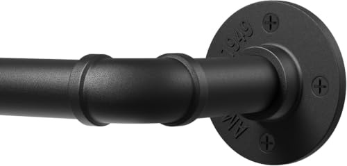 DEFYNEE Curtain Poles for Eyelet Curtains, 80-183cm Black | Curtain Pole Metal 25mm Diameter, Adjustable Industrial Curtain Rod, 15kg Load, Heavy-duty, Wall/Ceiling mount