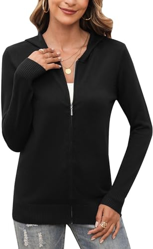 Aottori Cardigan Donna con Zip e Cappuccio Elegante | Maglione Cerniera Leggero, Golfino a Maniche Lunghe, Giacca in Maglia, Pullover Aperto Casual, per Primavera Autunno