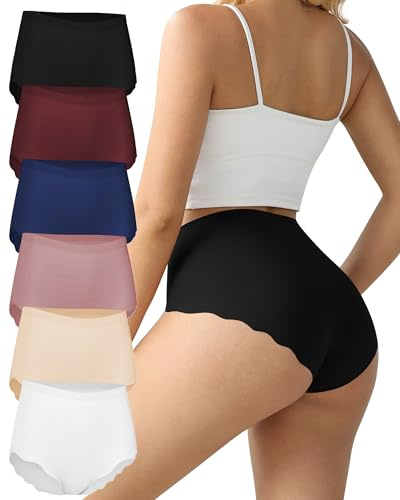 TDONE Culottes sans coutures pour femmes, sous-vêtements respirant à taille haute sans coutures confortables sans VPL, montrant des culottes douces, wicking d'humidité, bords ondulés, culottes à