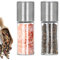 Salzund Pfeffermühlem, Mini Salz und Pfeffermühle 2er Set, Edelstahl Gewürzmühle, Salzmühlen zum Nachfüllen, Verstellbarem Keramikmahlwerk, für Gewürze, Pfeffer, Salz und Chili, Silber