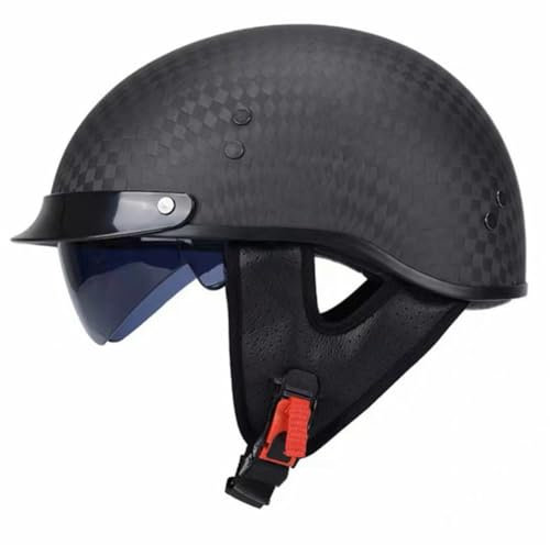 Casques de Moto en Fibre de Carbone pour Hommes Casque Demi-Jet rétro pour Femmes Adapté aux Scooters électriques et aux cyclomoteurs Léger et sûr en Toutes Saisons. Noir M/57-58cm