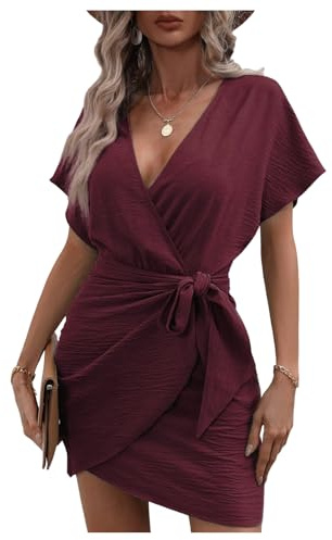 Floerns Women Cocktail Wrap Deep V Neck Dolman Sleeve Summer Short Dresses