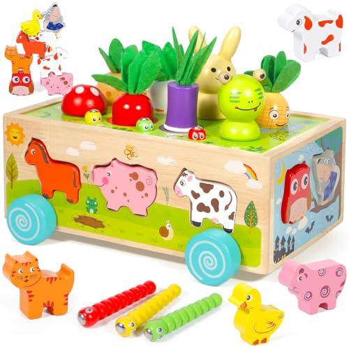 SACBRZZ Giochi Montessori 1 Anno, 6-in-1 Giochi Montessori 2 Anni, Magnetici Di Pesca in Legno, Abilità Motorie Giocattoli Educativi, Bambini Regalo per 1 2 3 4 Anni Compleanno Maschio Femmina