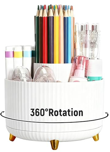ZHABAYEN Desk Organiser, 360° Rotating Desk Pen Holder, White Pen Pot | Pen Pencil Holder, Makeup Brush Holder Organiser for Home, School, Office