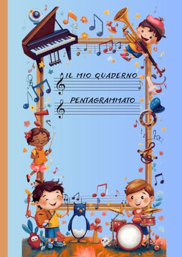 Quaderno di musica per bambini | 6 pentagrammi | 110 fogli A4 righe grandi: Indice personalizzabile | pagine numerate | perfetto per le prime note musicali