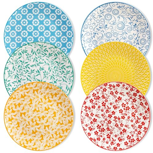 vancasso Selene 10.25 Inch Colorful Floral Dinner Plates Set of 6, Round Ceramic Plates for Everyday, Salad, Pasta, Party, Scratch Resistant, Microwave and Dishwasher Safe