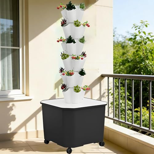 Memykoy Hydroponic Tower, 30/40/50/60 Hole Hydroponic Tower Kit Hydroponic Planting, Hydroponic Planting Kit, Hydroponic Vertical Planting for Herbs, Fruits and Vegetables Grey-8LAYERS