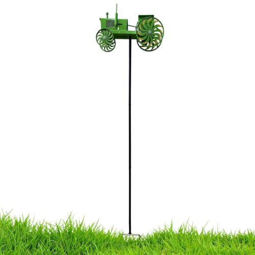 Éolienne Extérieure pour Jardin - Décoration de Jardin en Métal Sculpture de Tracteur | Support au Sol pour - pour Terrasse, Balcon, Parterre, Cadeau Maison Neuve