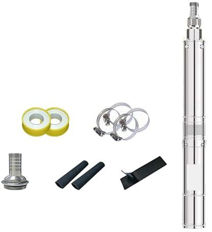 Bomba sumergible de pozo profundo, 0.5HP, 5GPM, bomba de pozo de agua con cabezal de 137 pies, acero inoxidable, salida de 1, bajo ruido for el hogar, riego por goteo en espacios verdes
