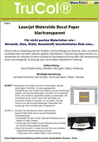 5 ark vattenglidande folie dekal papper transfer DIN A4 transparent för laserskrivare kopiator klar överföringsfolie vattenborttagningsfolie