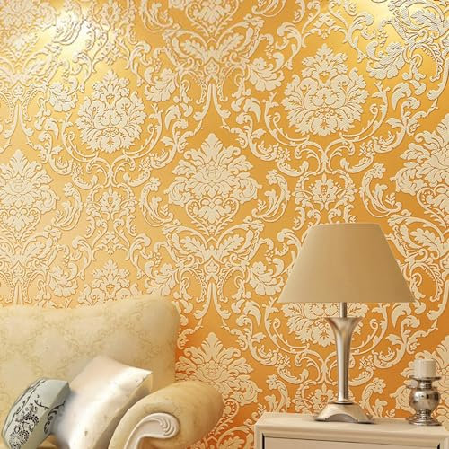 10 x 0.53 m 3d vintage victorien 5 couleurs de luxe Damas en relief Flock texturé Rouleau de papier peint intissé pour chambre à coucher Salon doré