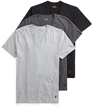 POLO RALPH LAUREN Slim Fit Undershirt w/Wicking 3-Pack V-Necks Andover Heather/Madison Heather/Black MD