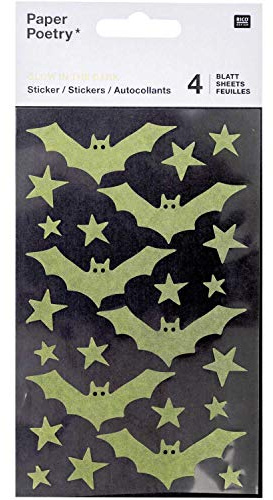 RICO DESIGN GmbH & Co. KG Washi Sticker Fledermaus und Sterne Glow in The Dark 4 Blatt